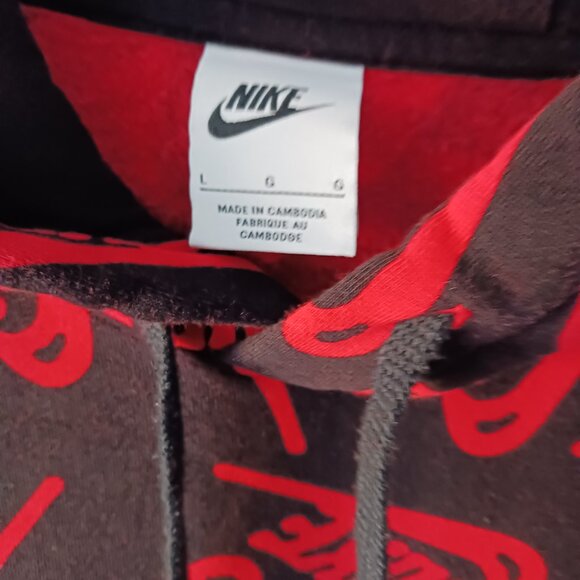 Nike Mens Hoodie Black Red Long Sleeve Draw String Graphic Size Large Grunge Y2K - Picture 3 of 8